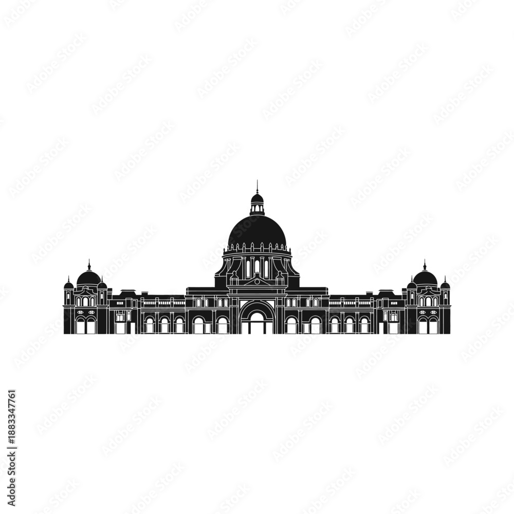 Obraz premium Architectural Grandeur, A stately building silhouette, a symbol of historical and cultural significance, stands tall, showcasing its intricate details and commanding presence, white house
