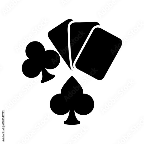 Black silhouette image showcasing playing cards and club suit symbol elements