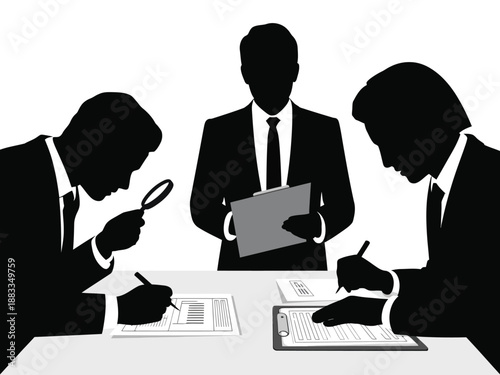 Business meeting with detailed analysis isolated on white background, Vector, illustration
