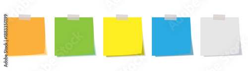Colorful sticky notes paper set isolated on white background Yellow sheets for notes isolated with clipping path on background