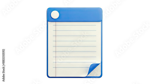 3D Rendered Blue Notebook with Lined Paper and Curled Corner