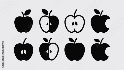 Collection of apple silhouettes isolated on white background, Vector, illustration