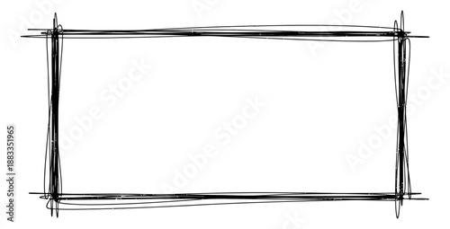 Scribble style hand drawn illustration of a rectangular frame depicting a rough textured border for graphic design projects