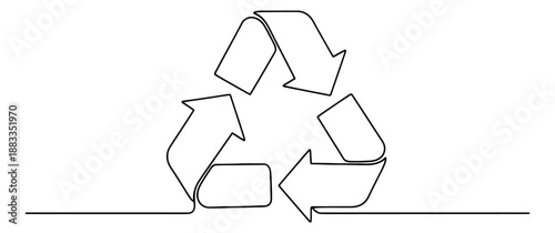 Hand drawn line art illustration of a recycling symbol depicting environmental sustainability for ecological concepts