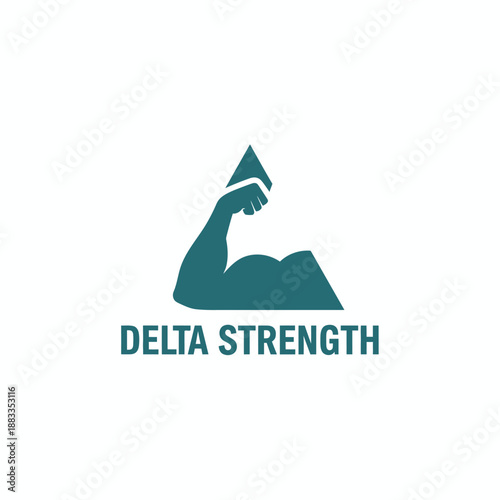 Strong bicep muscle silhouette inside a triangle for fitness and bodybuilding gym branding, creative athletic logo for Delta Strength.