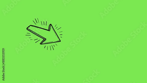 Comic Pointing Arrow Icon Animation, Hand Drawn Cartoon Direction Symbol on Clean Background