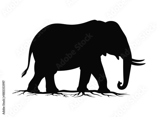 Silhouette of an elephant isolated on white background, Vector, illustration