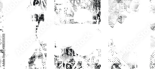 Glitch distorted geometric shape . Noise destroyed logo . Trendy cyber punk poster . Glitched frame .Grunge textured . Distressed effect .Vector shapes with a halftone dots screen print texture.