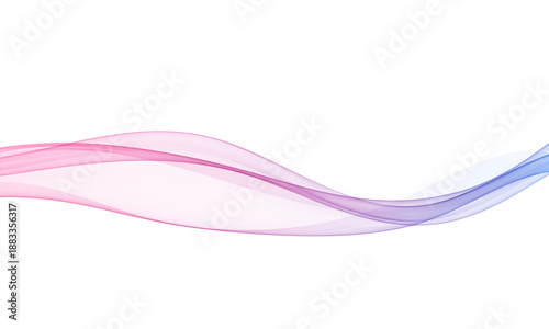 Smooth abstract flowing wave with pink purple and blue transparent gradients on white background, clean modern vector design