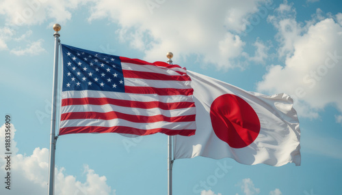 Diplomatic relations between the usa and japan flags flying together outdoor event clear sky international cooperation