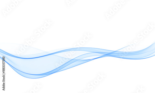 Smooth abstract blue flowing wave with transparent gradient lines on white background, modern design