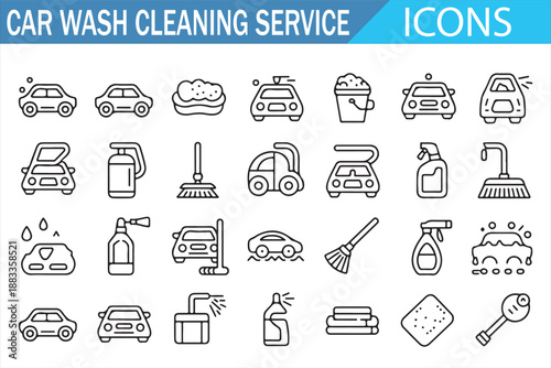 Car Wash and Vehicle Detailing Service Editable Line Icon Pack