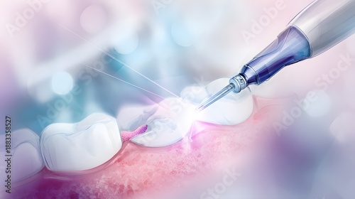 Wallpaper Mural Modern dental laser procedure illustration showcasing precision clinical technology and gentle light reflections Torontodigital.ca