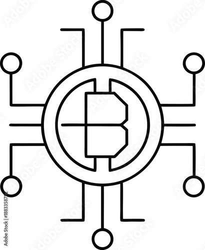 Cryptocurrency coin outline vector on transparent background