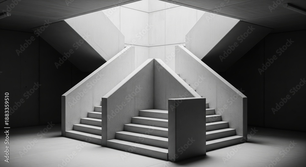 Fototapeta premium Abstract Minimalist Architecture Featuring Geometric Steps in Monochrome Space