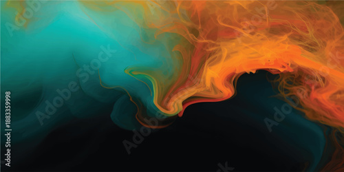 a dynamic and vibrant abstract that resembles wisps of smoke or ink flowing in water against a pitch black background.