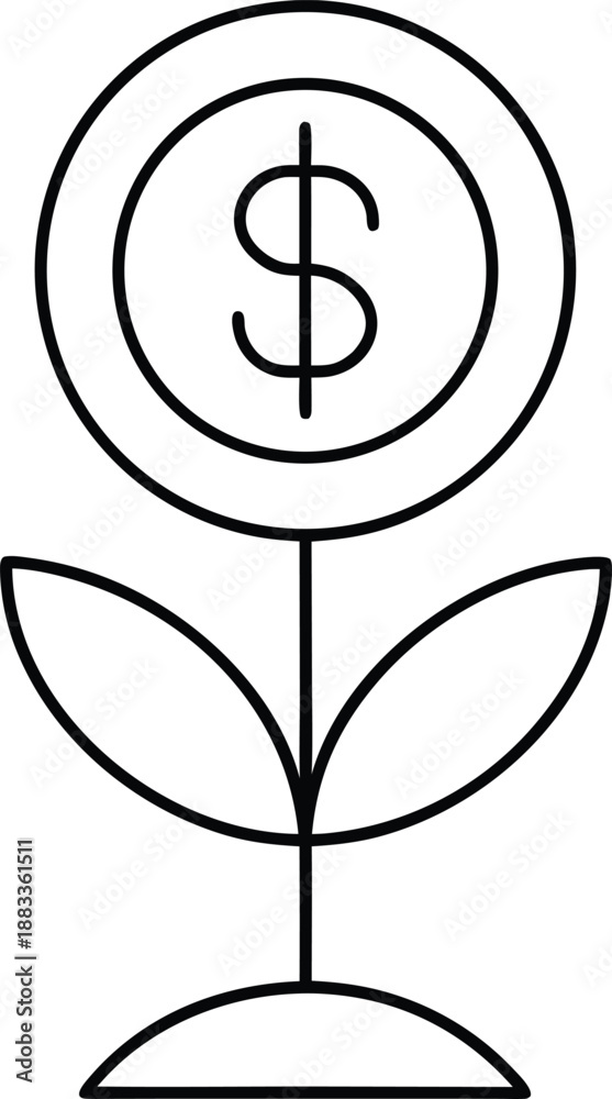 Fototapeta premium Investment coin growth outline vector on transparent background