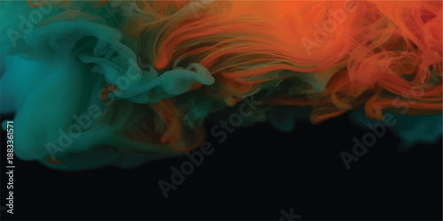 Colorful abstract ink smoke clouds rising against black background