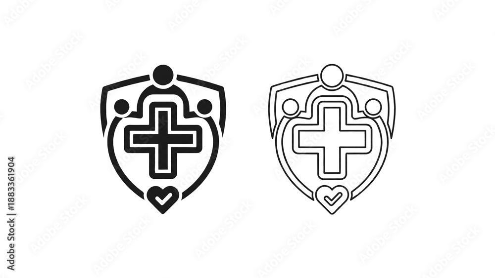 Obraz premium Healthcare Protection Outline Icon Isolated on Transparent Background, Medical Care and Patient Safety Shield Symbol with Cross and Heart, PNG