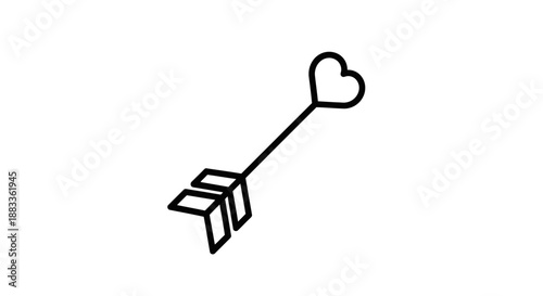 Cupid's Arrow with Heart Tip Outline on Isolated White Background