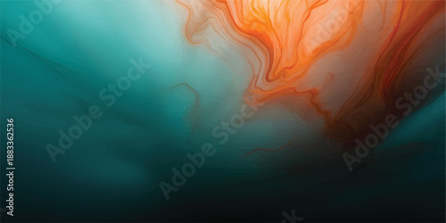 Abstract Liquid Ink in Water Background with Orange and Teal Color Flow and Natural Diffusion Effect