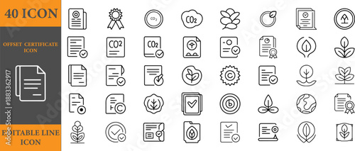 A set of editable line icons related to offset certificateconcepts