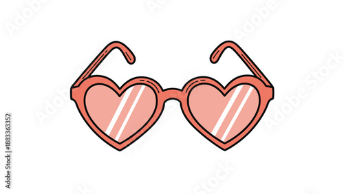 Trendy pink heart shaped sunglasses with a stylish frame and white reflections on the lenses for a summer look.