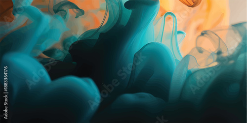 An abstract blue and yellow design featuring bubbles and light smoke textures creates a motion-filled water concept with an underwater science energy art image