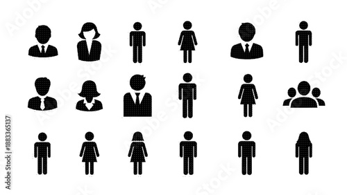 Collection of various people icons in black silhouette