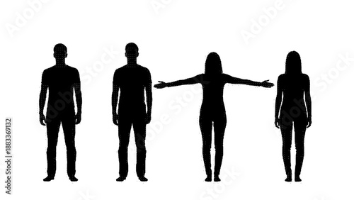 Four black human silhouettes