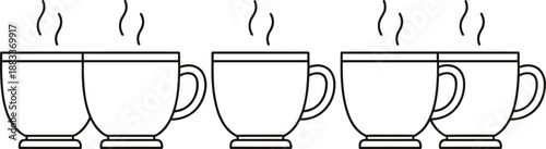 Minimalist Hot Coffee Cup Divider Vector Illustration with Repeating Black Line Art Mugs and Rising Steam for Cafe Menu Design