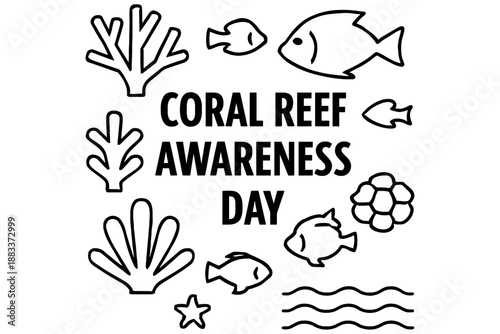 set of Coral Reef,
Coral Reef Awareness Day Hand Drawn Doodles