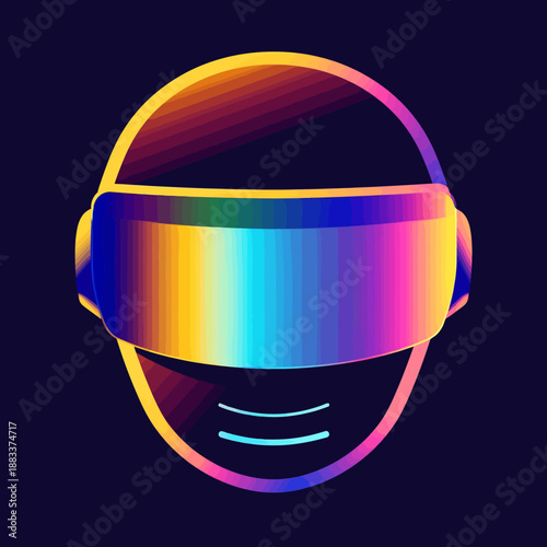 Abstract illustration of a futuristic helmet with rainbow gradient colors