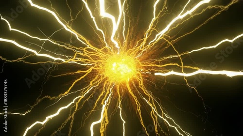 Electricity Explosion with Yellow Lightning Bolts on Black Background