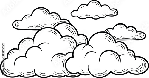 Hand-drawn cloud illustrations sketched weather elements for design isolated on white background