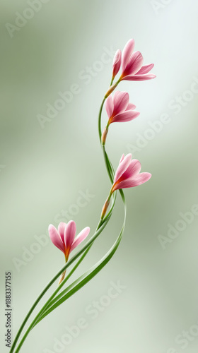 Elegant vertical spiral of flower stems with blossoming pink petals