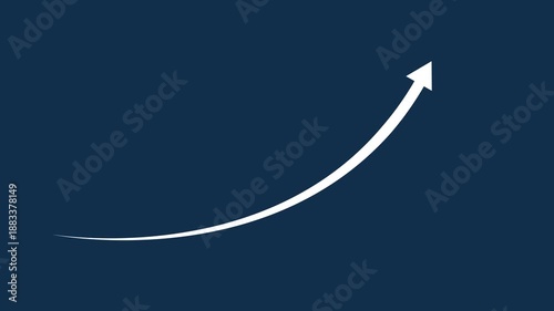 White upward arrow representing exponential growth on dark blue background conceptual business success and financial profit trend graphic symbolizing rising statistics and progress for corporate achie