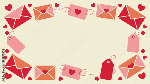 Colorful envelopes and tags with hearts Vector, illustration