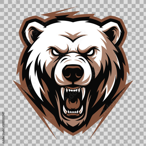 Vector illustration of a wild grizzly bear head mascot with angry teeth for a cartoon animal tattoo or nature symbol design