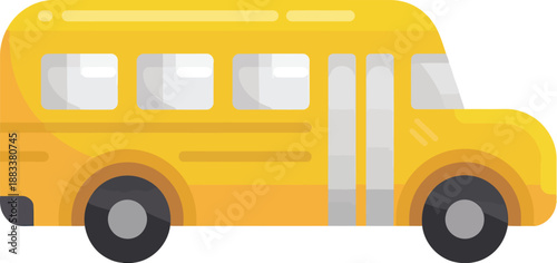 Yellow School Bus Vector Icon with and Wheels, Transportation