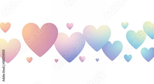 A colorful array of pastel hearts on a white background