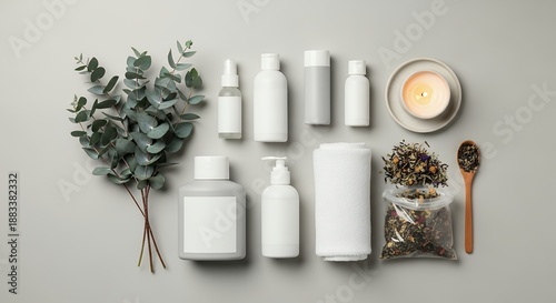A collection of natural skincare products and ingredients on a plain background