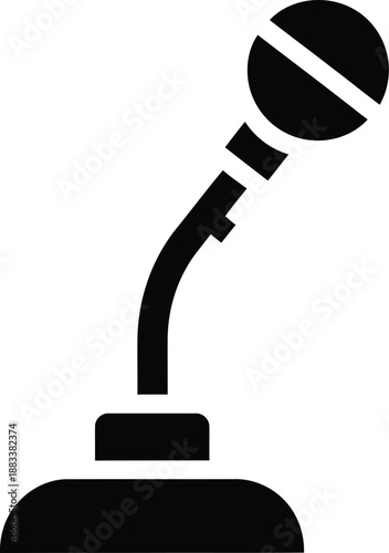 Simple black and white icon illustration of a desktop microphone for audio recording and communication
