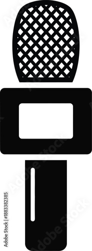Stylized black vector icon of a news microphone with a square logo plate