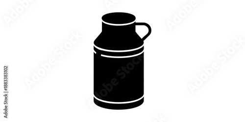 Black and white graphic of a classic milk can with handle