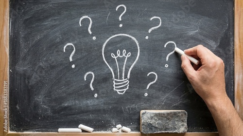 Creative Concept of Ideas and Questions Represented on Chalkboard