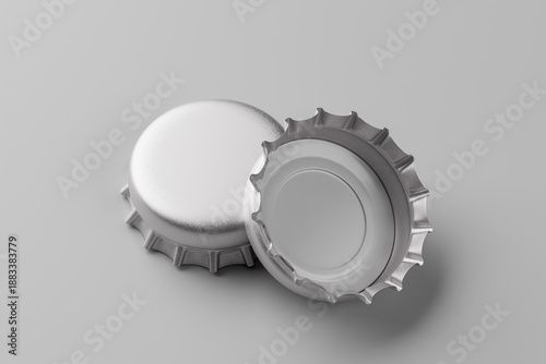 Colored metal bottle caps mockup isolated on gray background