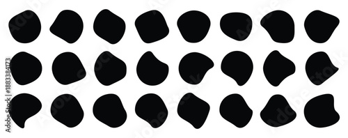 Organic shape round form set. Liquid organic blob. Random blob circles icon set. Isolated on a white background.  Soft round oval pattern background. Vector illustration.
