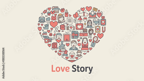 Heart filled with love story Vector, illustration