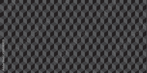 Black cube seamless creative cubes decoration triangle wall and wallpaper textile vector square tile, mosaic endless repeat hexagon block texture background.